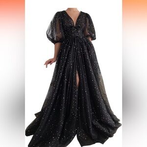 Elegant Black Maxi Dress with Silver Accents